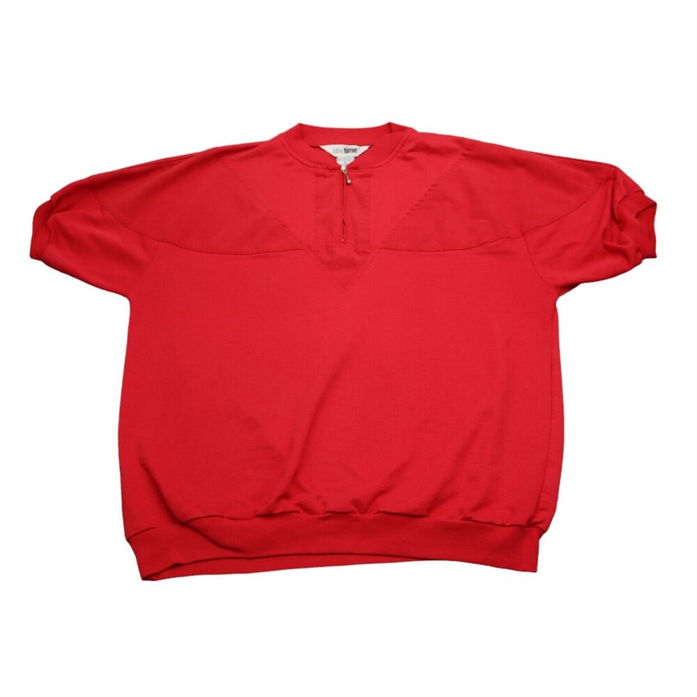 Idle Time Sweatshirt Womens L Red Short Sleeve Crew Neck Zip Knitted Top